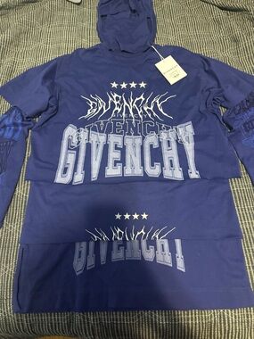 Givenchy Men's Deep Blue Graphic Hoodie with Logo Print retail $1800